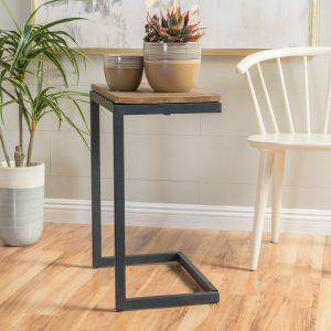 Shop modern industrial firwood c shaped accent side table with iron frame nh780992