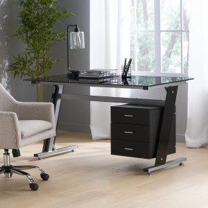 Shop modern tempered glass computer desk with storage nh865592