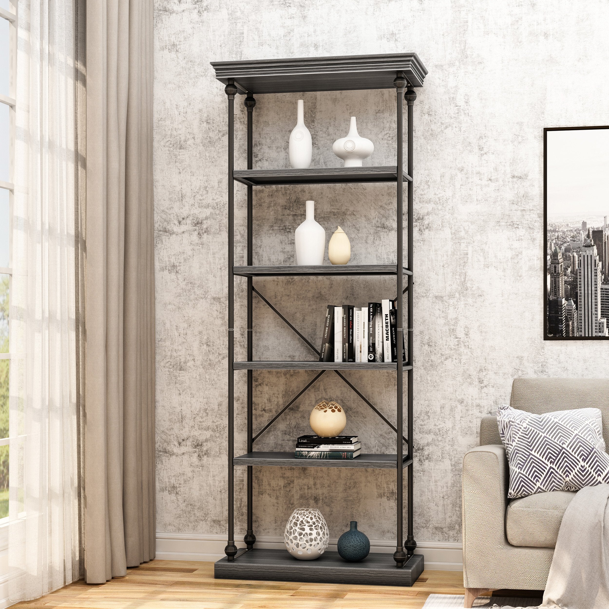 5 shelf wood & metal etagere bookcase nh606903 5 shelf wood & metal etagere bookcase nh606903