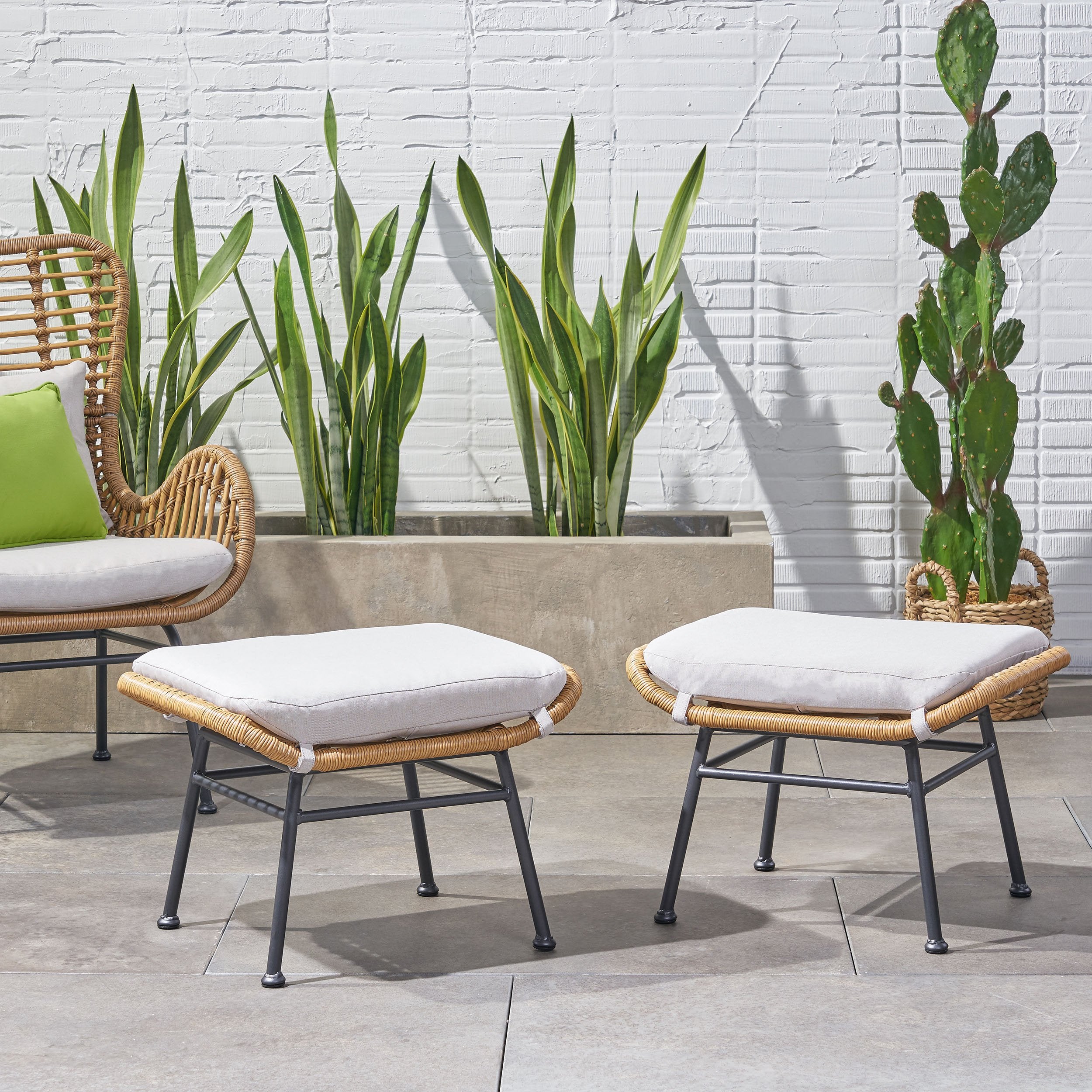 outdoor modern boho wicker ottoman (set of 2) nh054013 outdoor modern boho wicker ottoman (set of 2) nh054013
