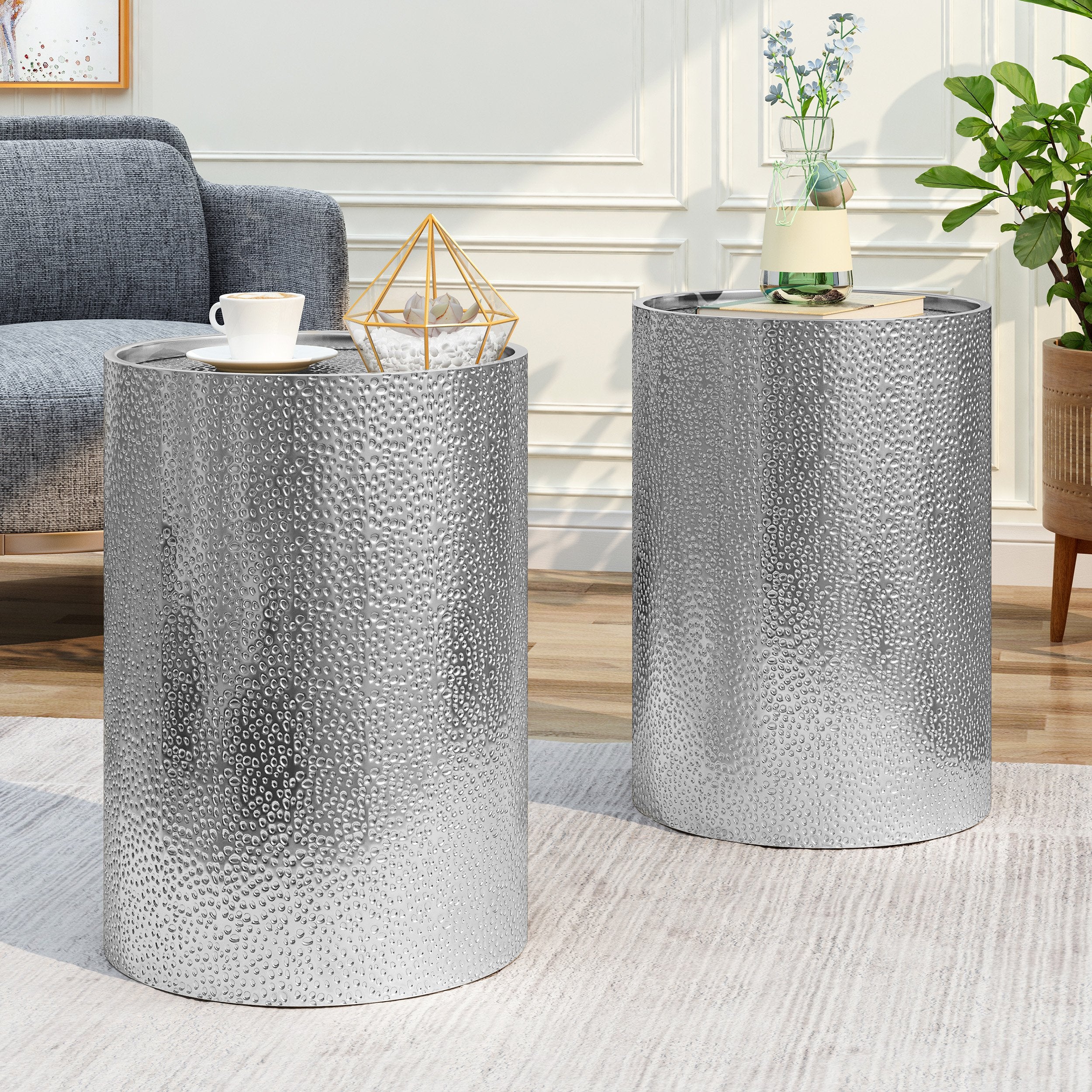 modern round hammered iron accent table (2 pack) nh609803 modern round hammered iron accent table (2 pack) nh609803
