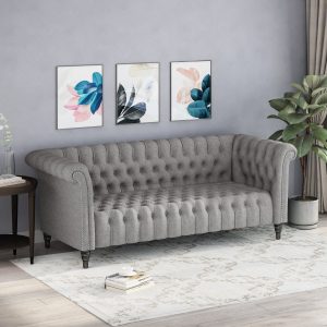 Shop button tufted rolled back upholstered sofa nh931903