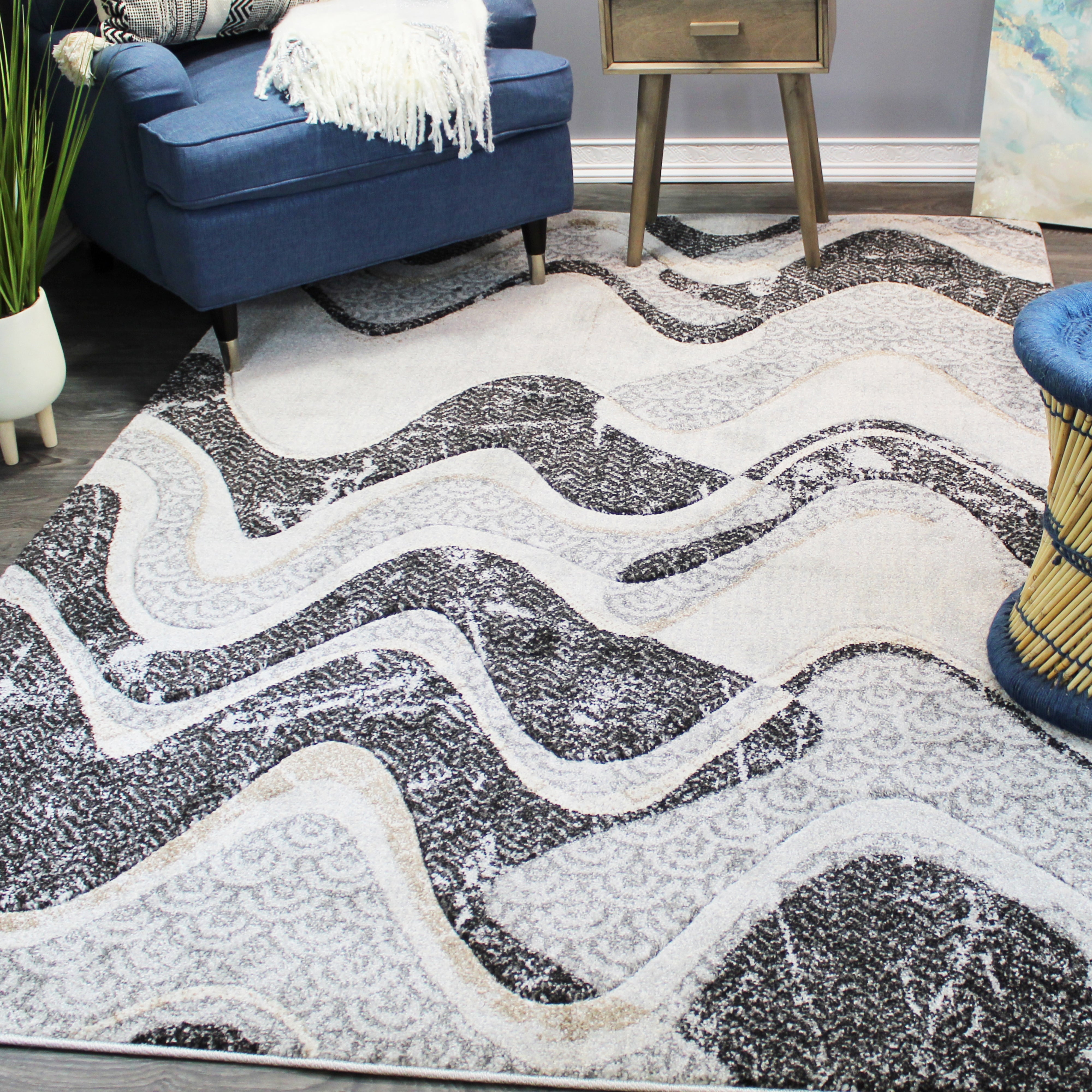 natural geo jasmine modern wavy abstract gray/black area rug natural geo jasmine modern wavy abstract gray/black area rug