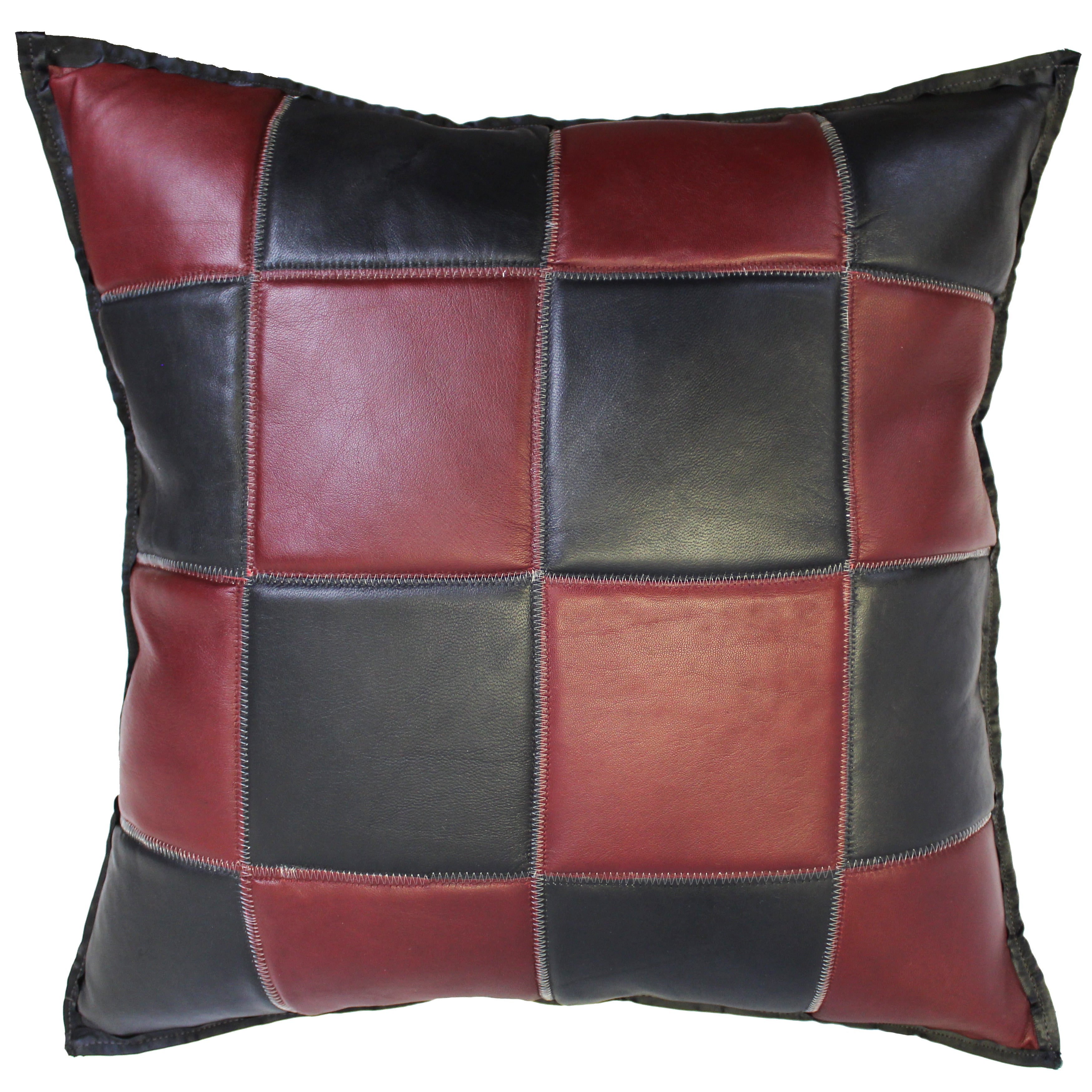 natural geo maroon/black voguish leather geometric pillow natural geo maroon/black voguish leather geometric pillow