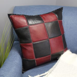 natural geo maroon/black voguish leather geometric pillow