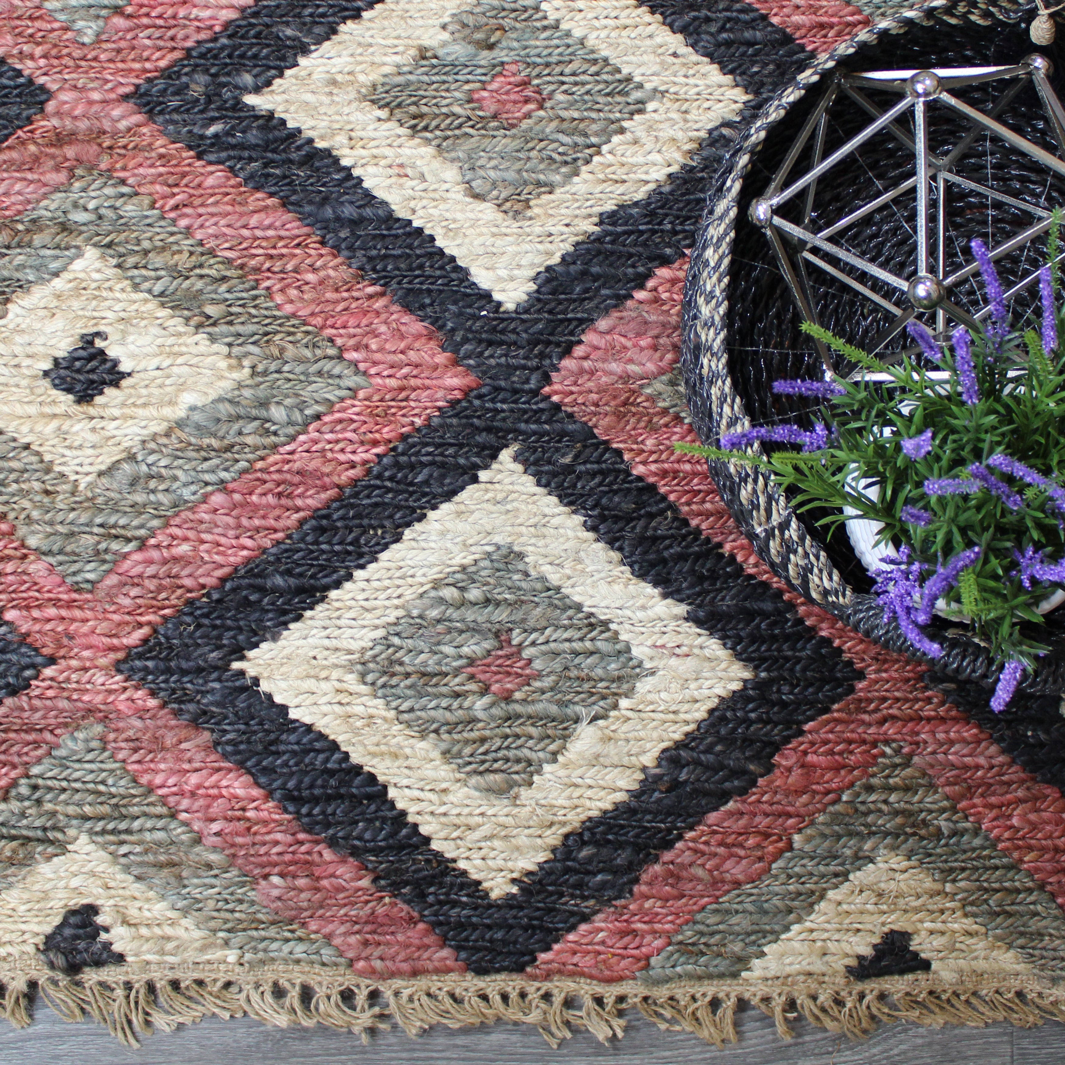 natural geo spontaneous jute handwoven black/maroon/green geometric area rug natural geo spontaneous jute handwoven black/maroon/green geometric area rug