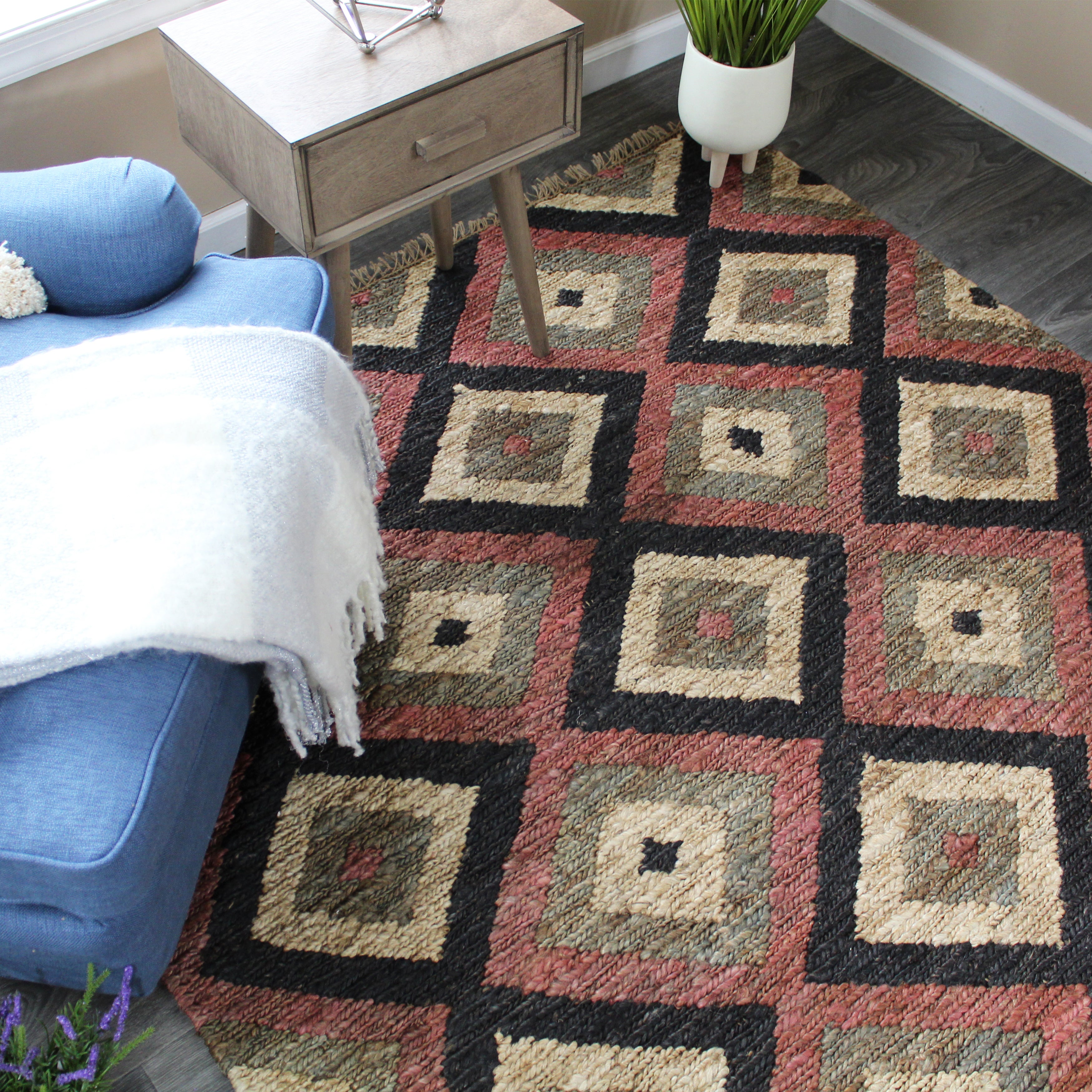 natural geo spontaneous jute handwoven black/maroon/green geometric area rug natural geo spontaneous jute handwoven black/maroon/green geometric area rug