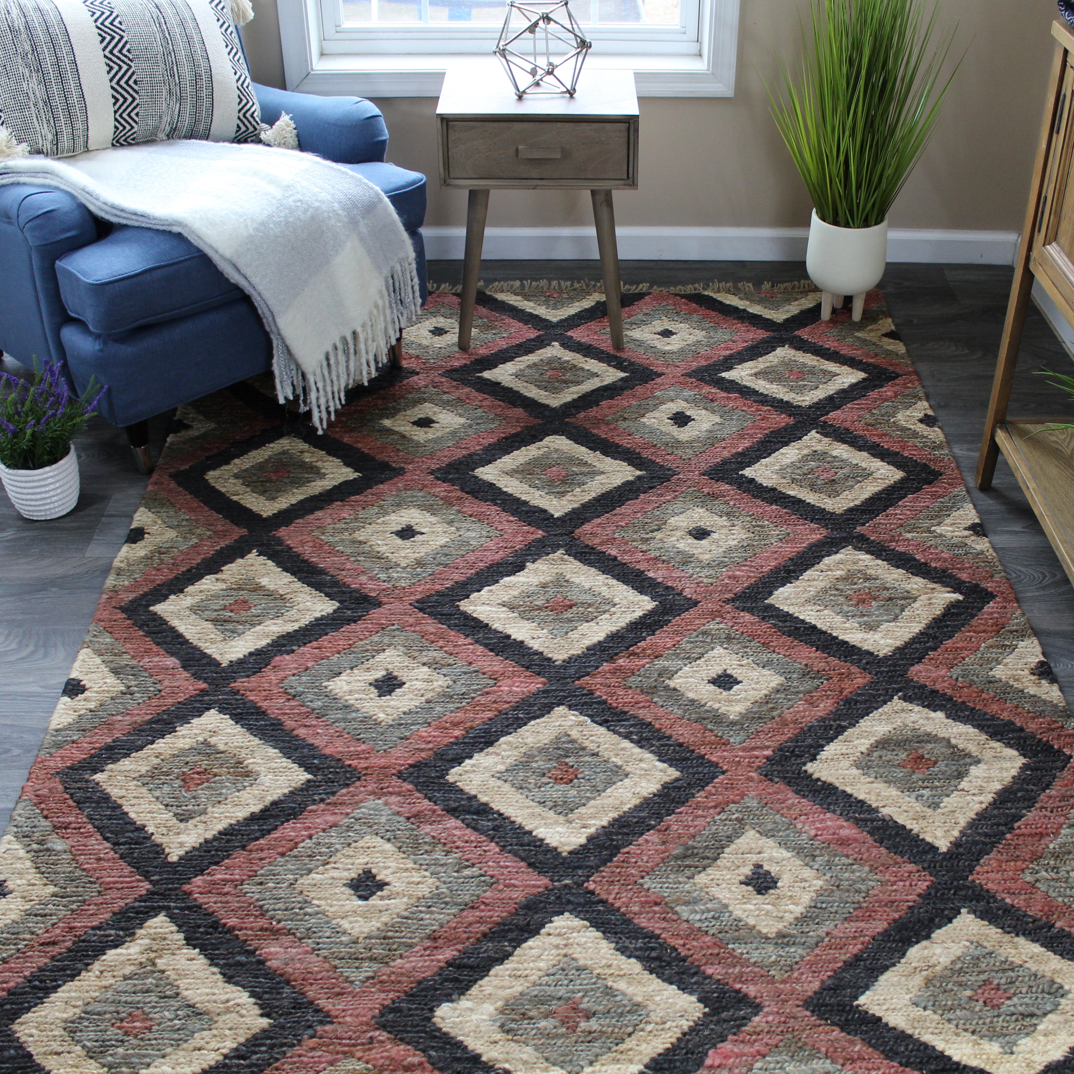 natural geo spontaneous jute handwoven black/maroon/green geometric area rug natural geo spontaneous jute handwoven black/maroon/green geometric area rug