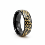 CASTORLAND | Polished Black Tungsten Gold Honeycomb Domed Wedding Ring 8mm