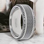 GAUNTLET | Titanium Wedding Band Steel Chain Design & Black Diamonds