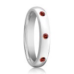 MAERA | Womens Tungsten Ring, 3 Red Rubies Setting, Domed