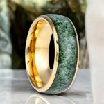 MOOSAIRE | Gold Tungsten Moss Agate Wedding Ring 8mm