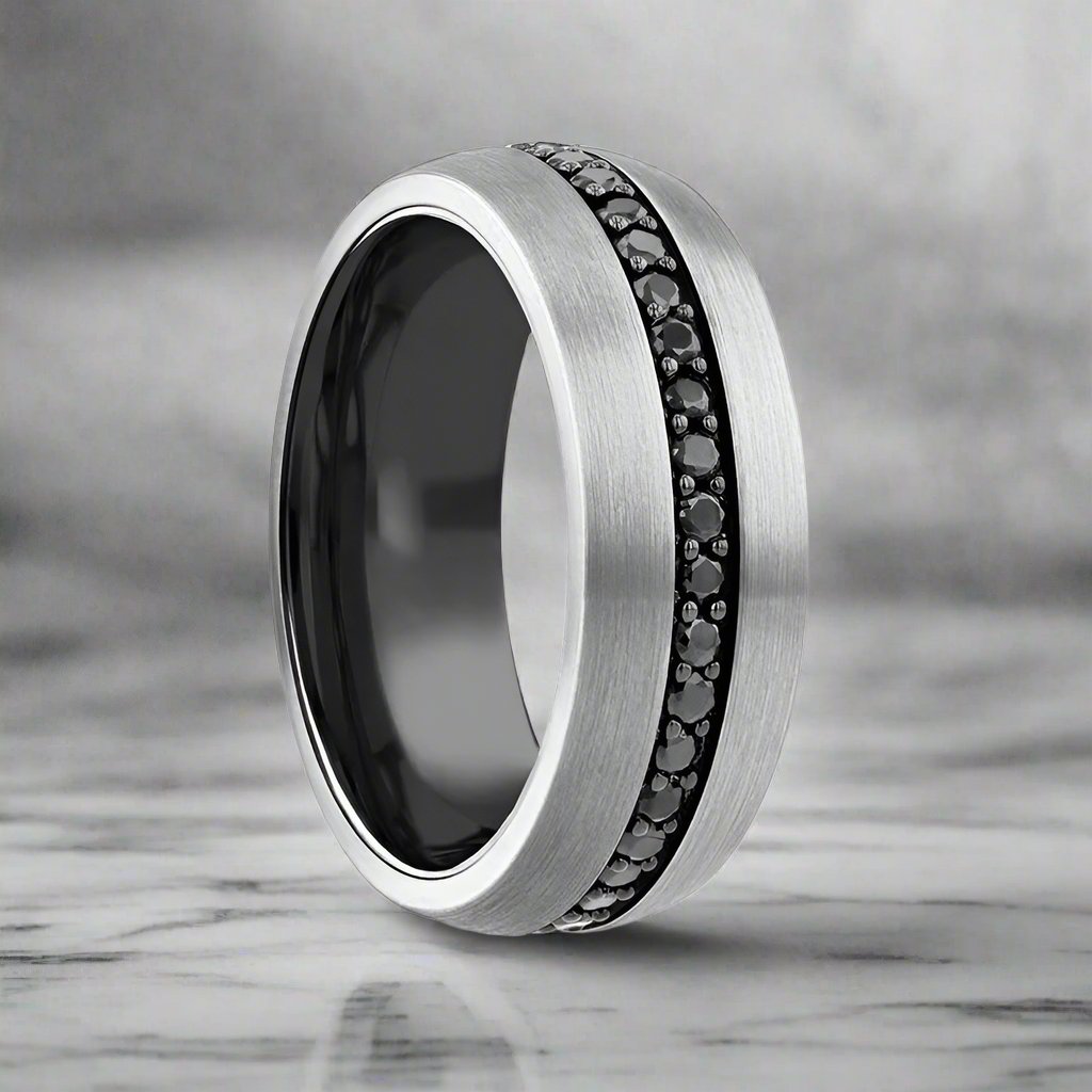 pilot-gunmetal-tungsten-ring-black-sapphires-domed-pilot-8-5-aydins-jewelry-624316 PILOT | Gunmetal Tungsten Ring with Black Sapphires:圖片 1
