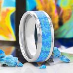 QUASAR | Tungsten Carbide Ring, Blue Green Opal Inlay