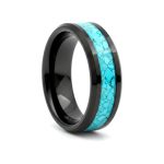 VERDEL | Black Tungsten Crushed Turquoise Stone Inlay Beveled Wedding Ring 8mm